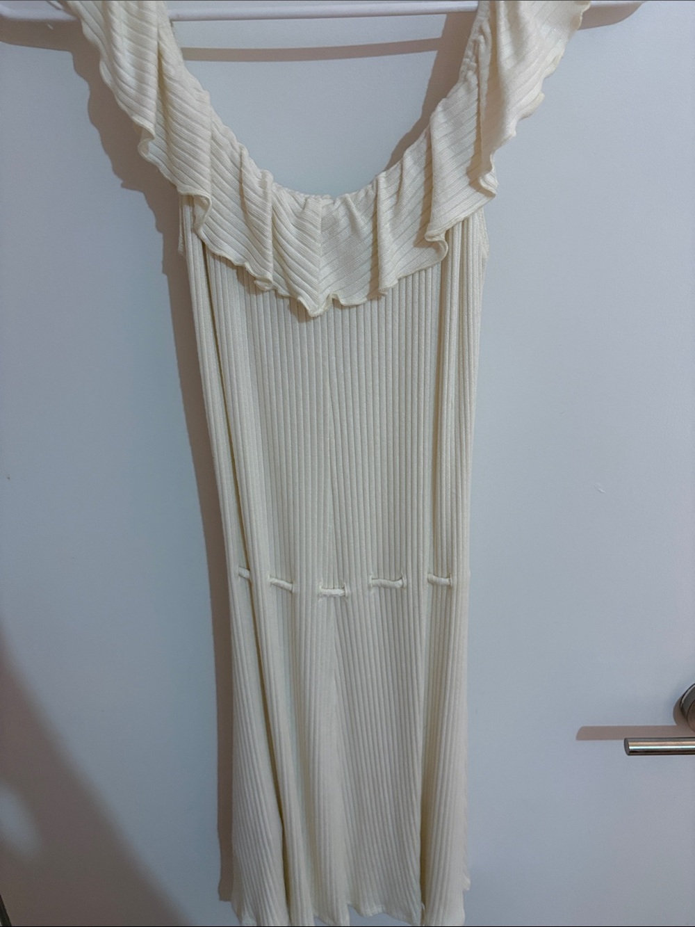 Reformation Grenada dress Ivory Ribbed Ruffle Mini Dress Size M - Picture 5 of 8